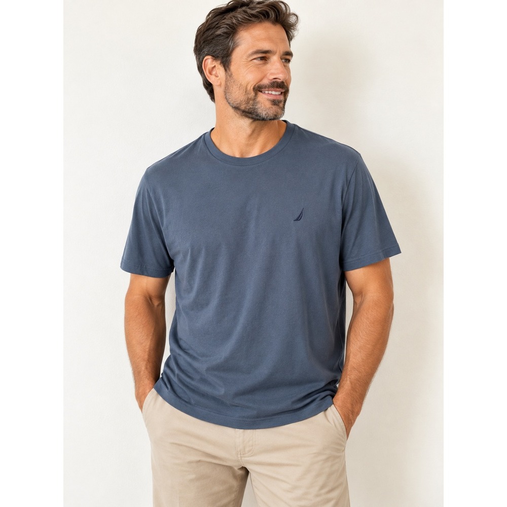 Nautica Performance Tee Mens XL Blue Cotton Stretch Short Sleeve Crew Neck Shirt